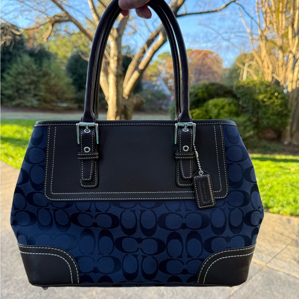 Coach Hampton Navy Signature Satchel